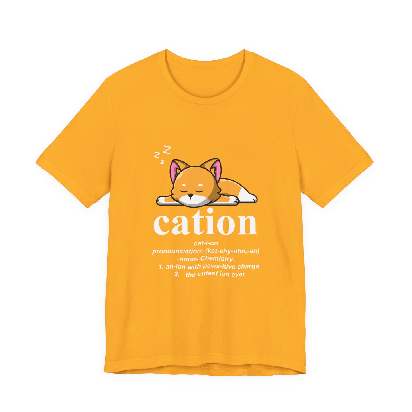 Caution Cat-i-on Tshirt – Lazy Sleepy Cat Chemistry Pun