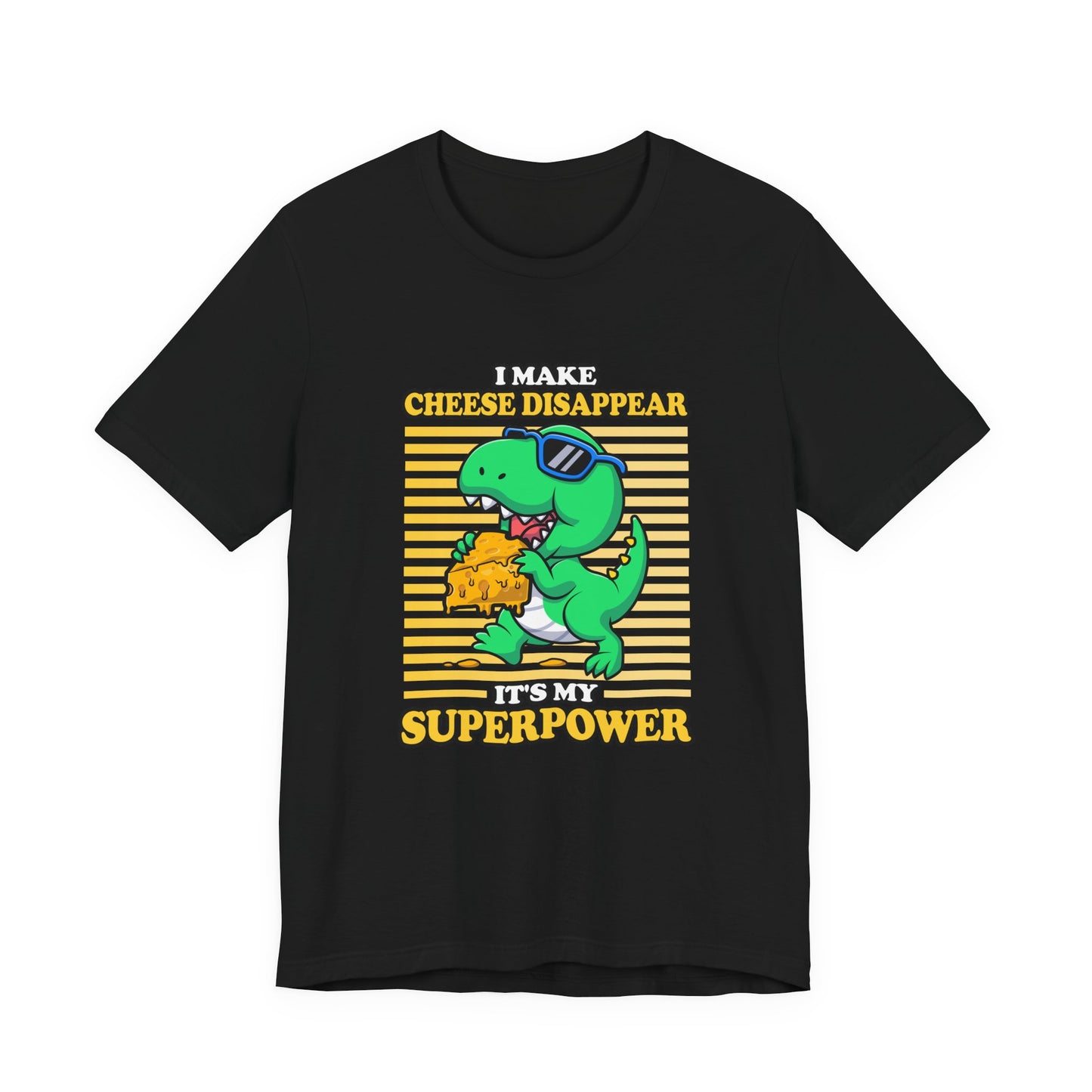 I Make Cheese Disappear T-Shirt – Cool Dinosaur With Sunglasses Running Away Humor Graphic Tee