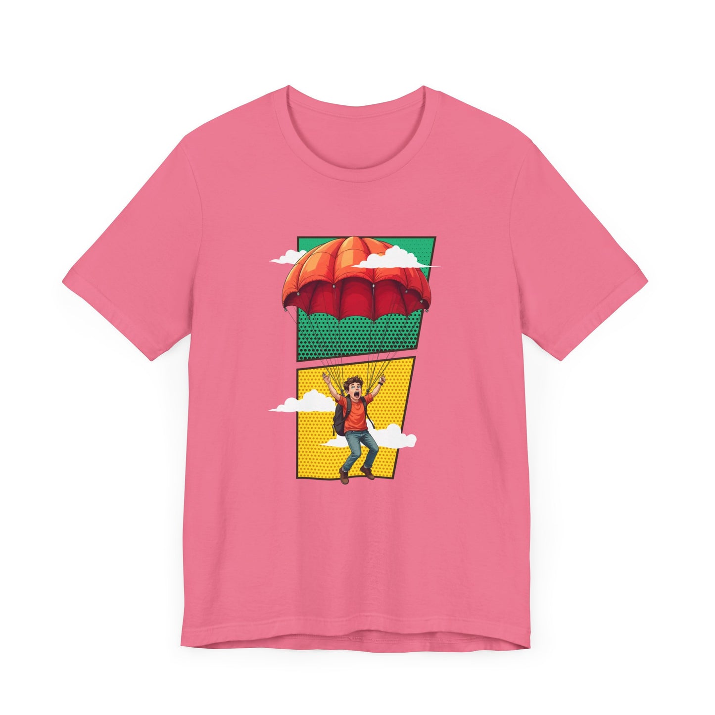 Do it Scared Boy Parachuting Mid-Air with Clouds Background Graphic T-Shirt