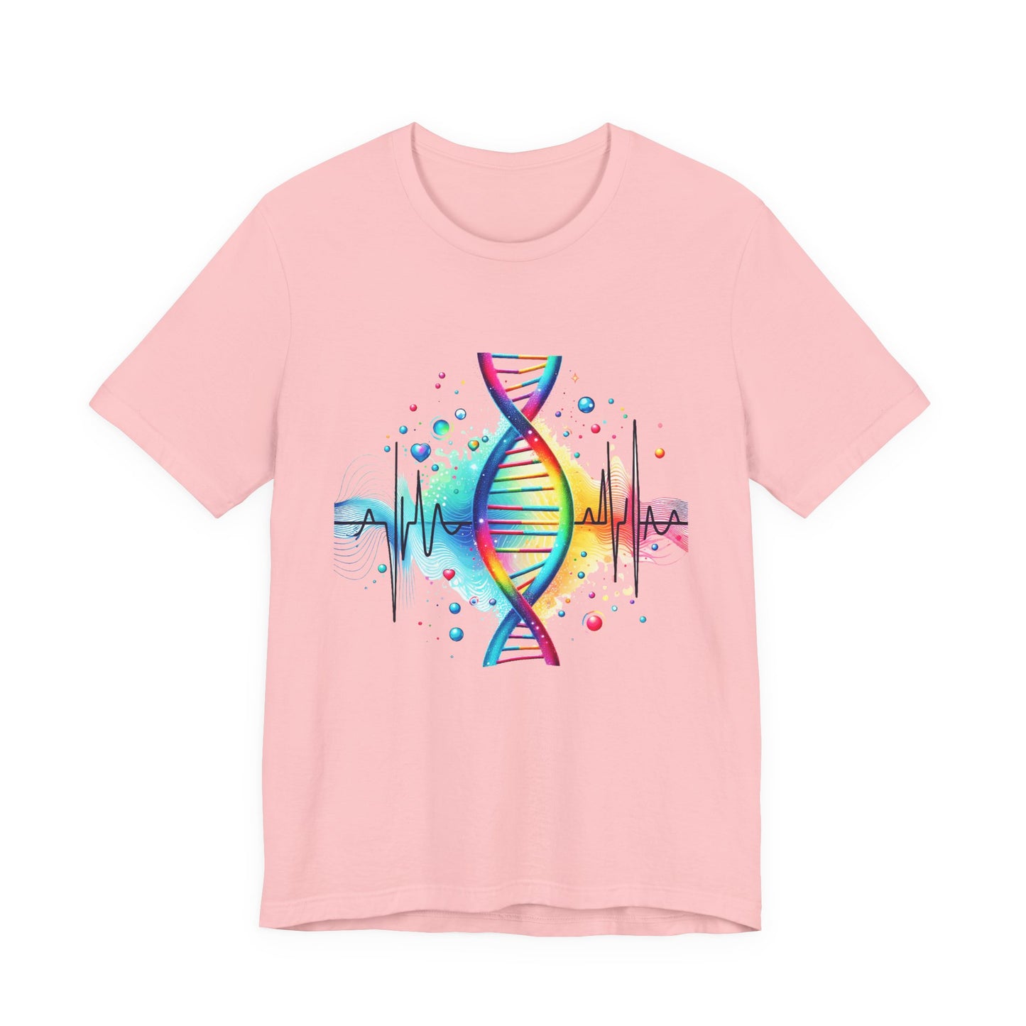 Life in Color – Vibrant DNA Helix with Medical Lifeline Graphic T-Shirt