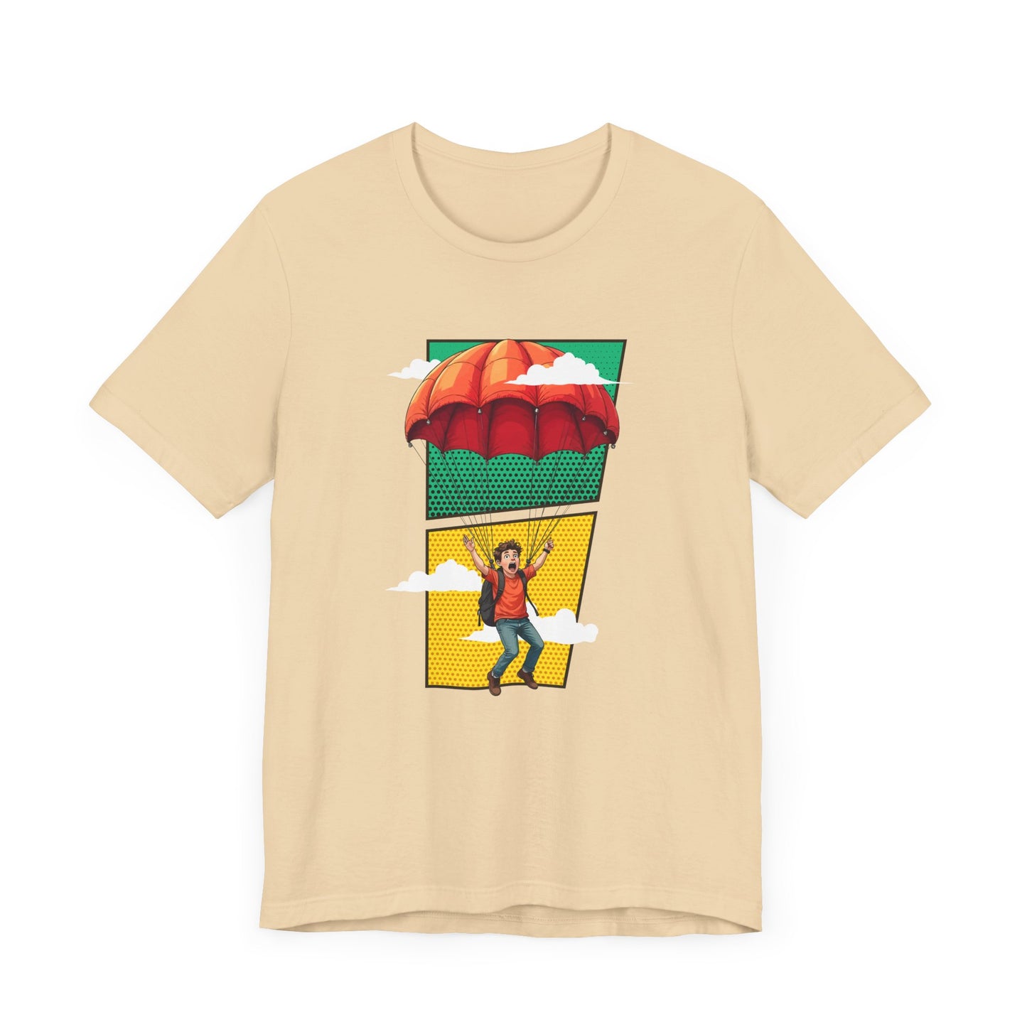 Do it Scared Boy Parachuting Mid-Air with Clouds Background Graphic T-Shirt