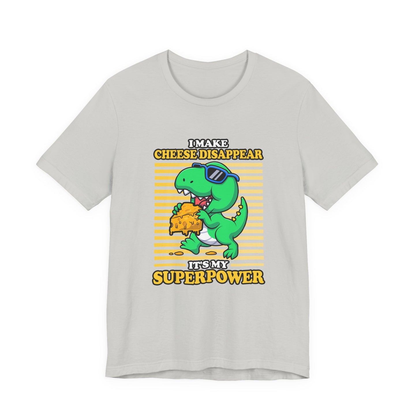 I Make Cheese Disappear T-Shirt – Cool Dinosaur With Sunglasses Running Away Humor Graphic Tee