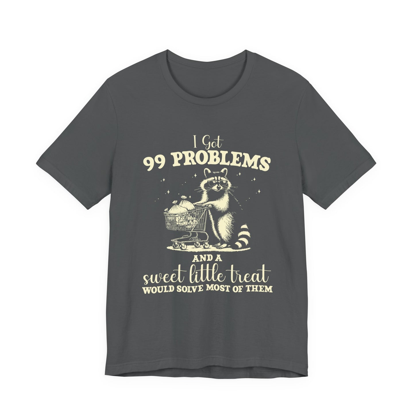 Raccoon with Sunglasses T-Shirt – Funny Shopping Cart & Cash Bags Graphic Tee