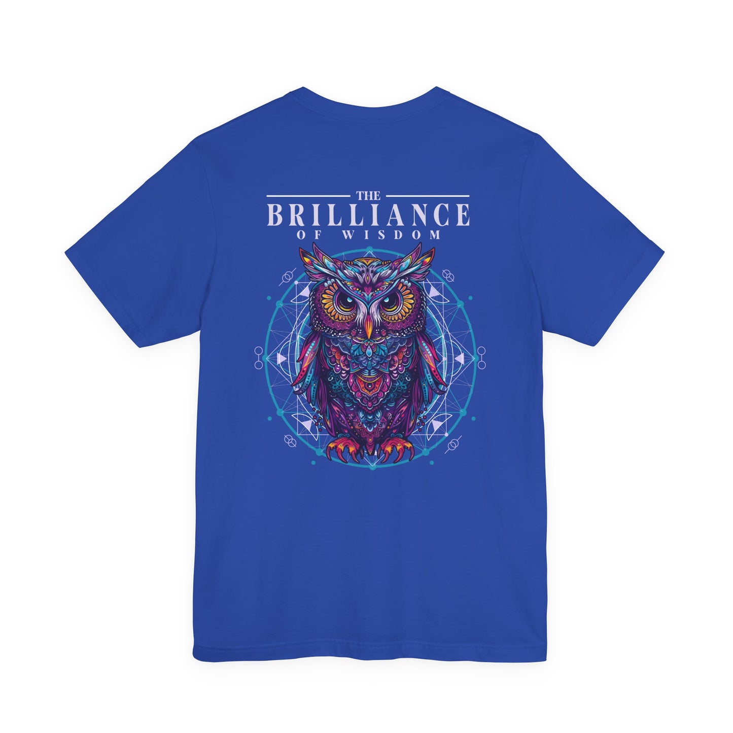The Brilliance of Wisdom T-Shirt – Vibrant Owl with Geometric Art