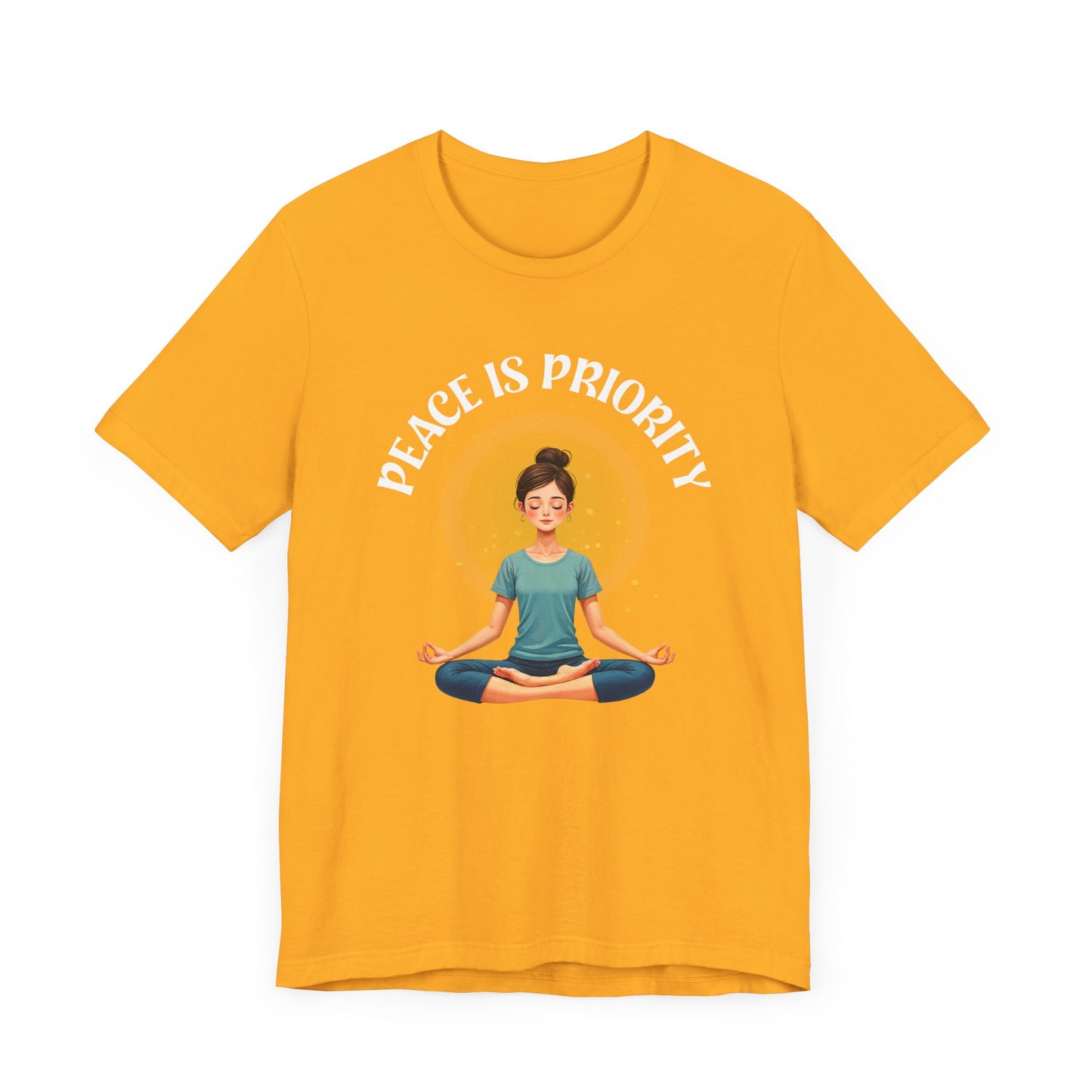 Peace Is Priority – Meditating Woman with Glowing Aura Graphic T-Shirt