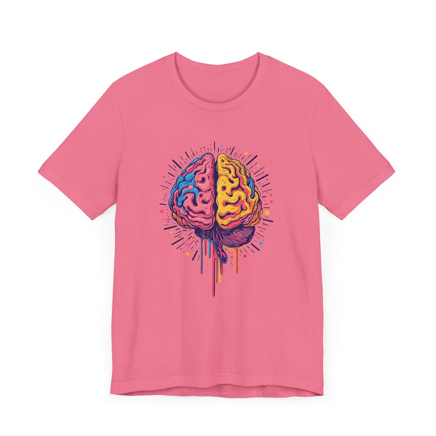 Colorful Vibrant Brain with Dripping Paint and Radiant Energy Lines Graphic T-Shirt