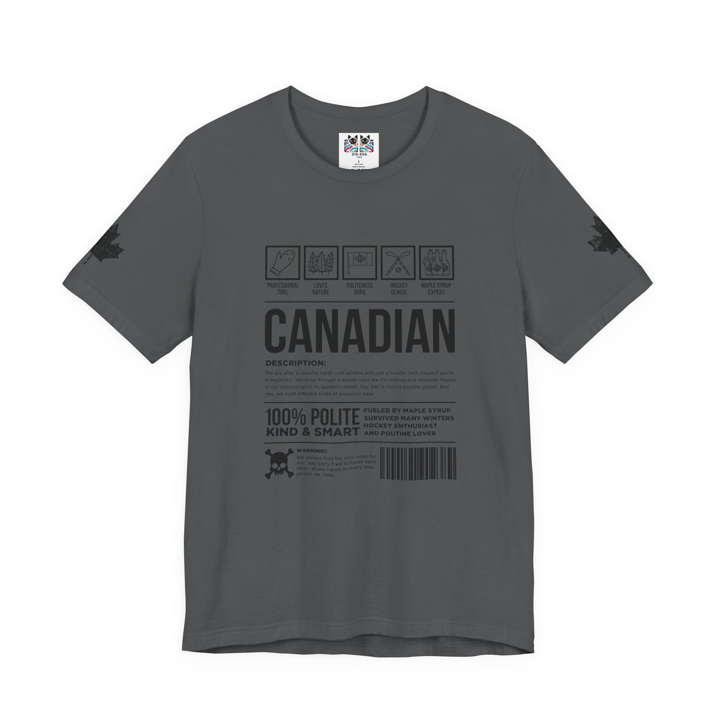 Canadian Traits Nutrition Facts - Black Print T-Shirt