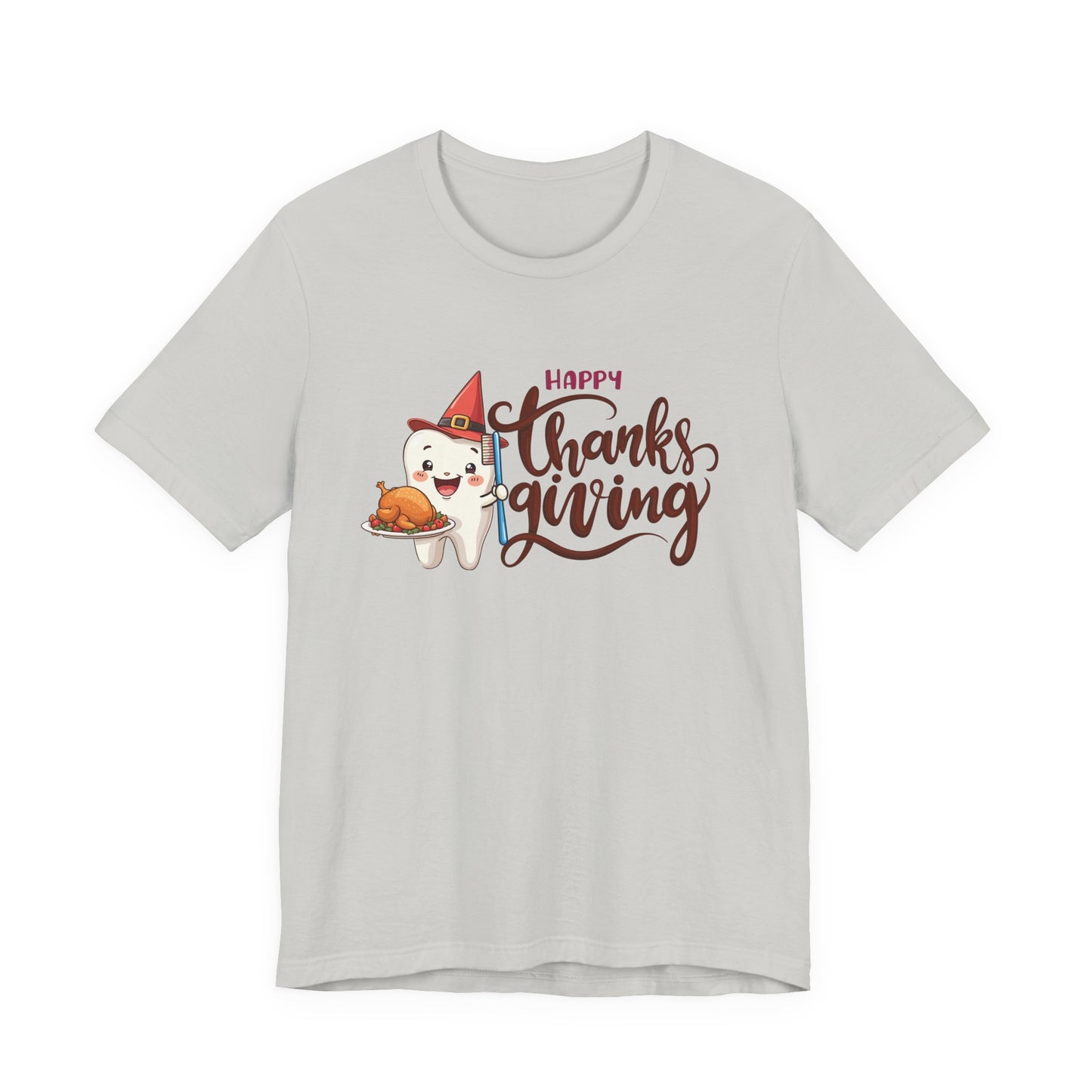 Happy Thanksgiving Dental T Shirt Smiling Tooth with Turkey Plate, Toothbrush, and a Cap