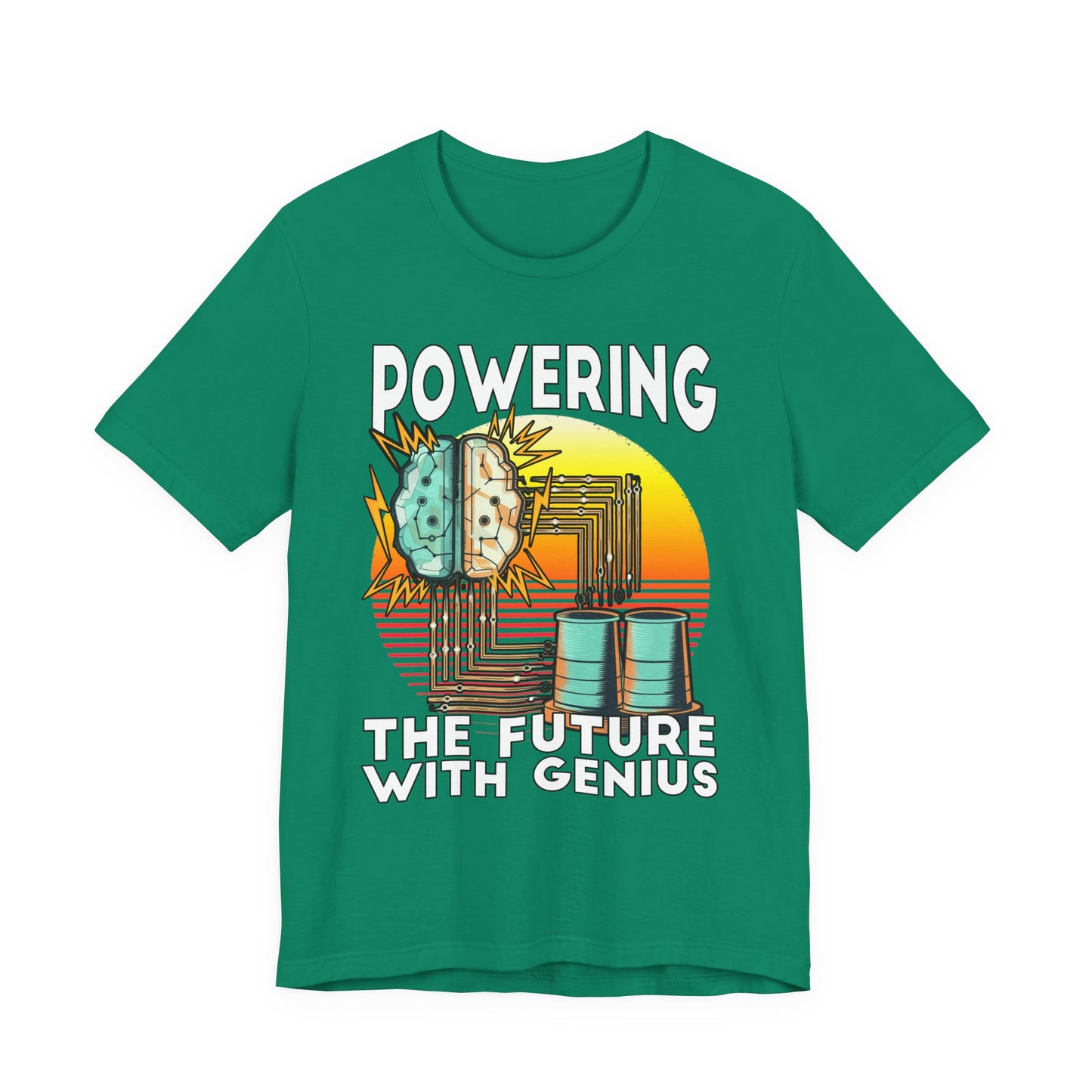 Powering the Future with Genius Tshirt – AI Brain and Tesla Turbines Graphic