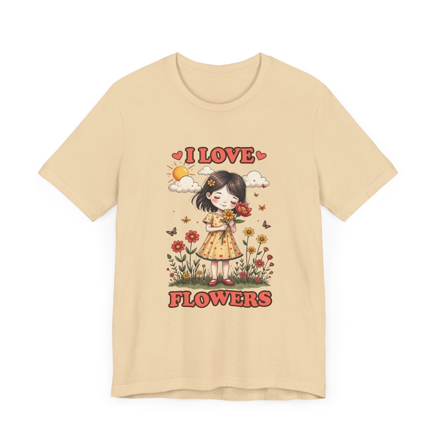 I Love Flowers T-Shirt – Cute Girl and Floral Garden Graphic Tee