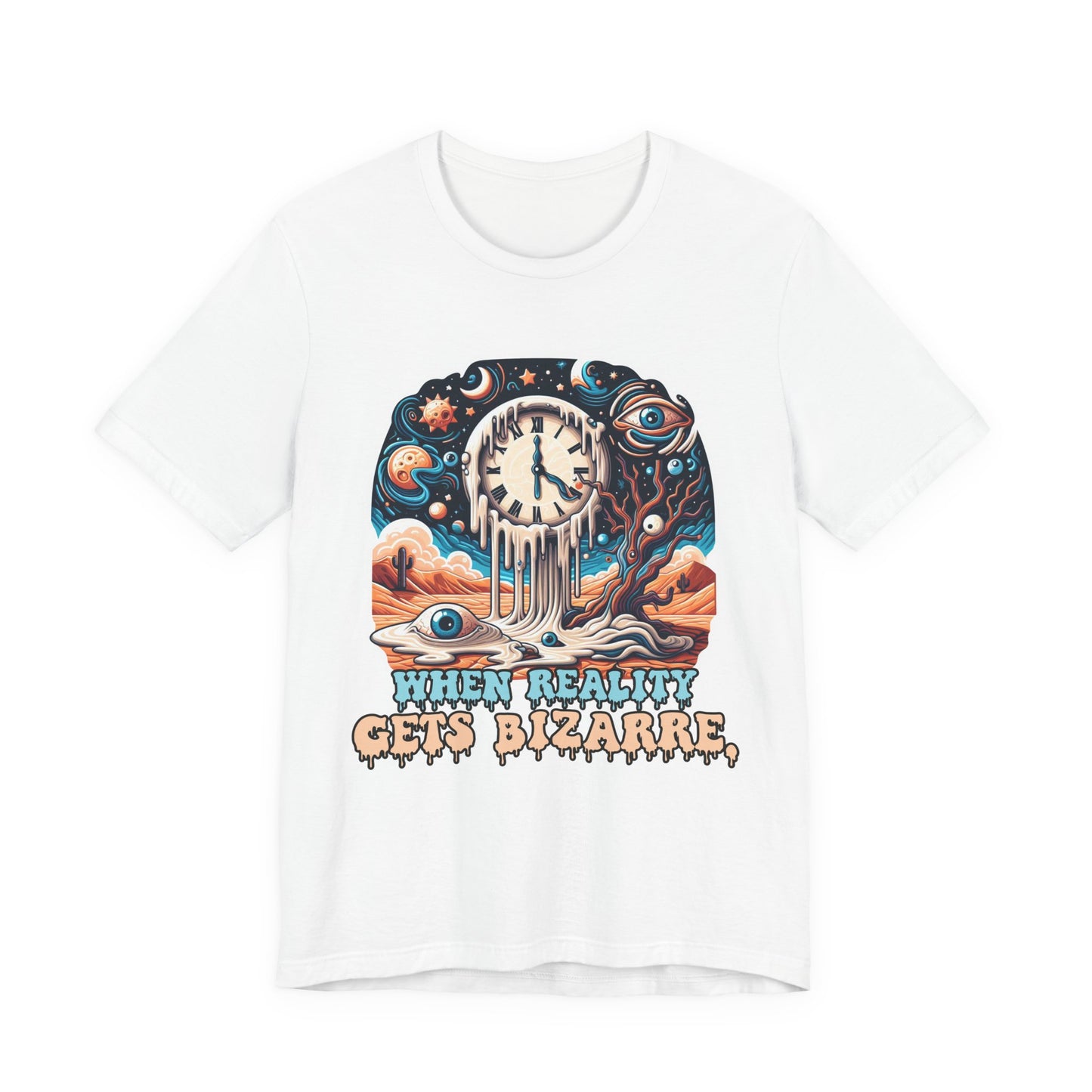 When Reality Becomes Bizarre Tshirt – Surreal Melting Sky, Clocks, and Desert Landscape