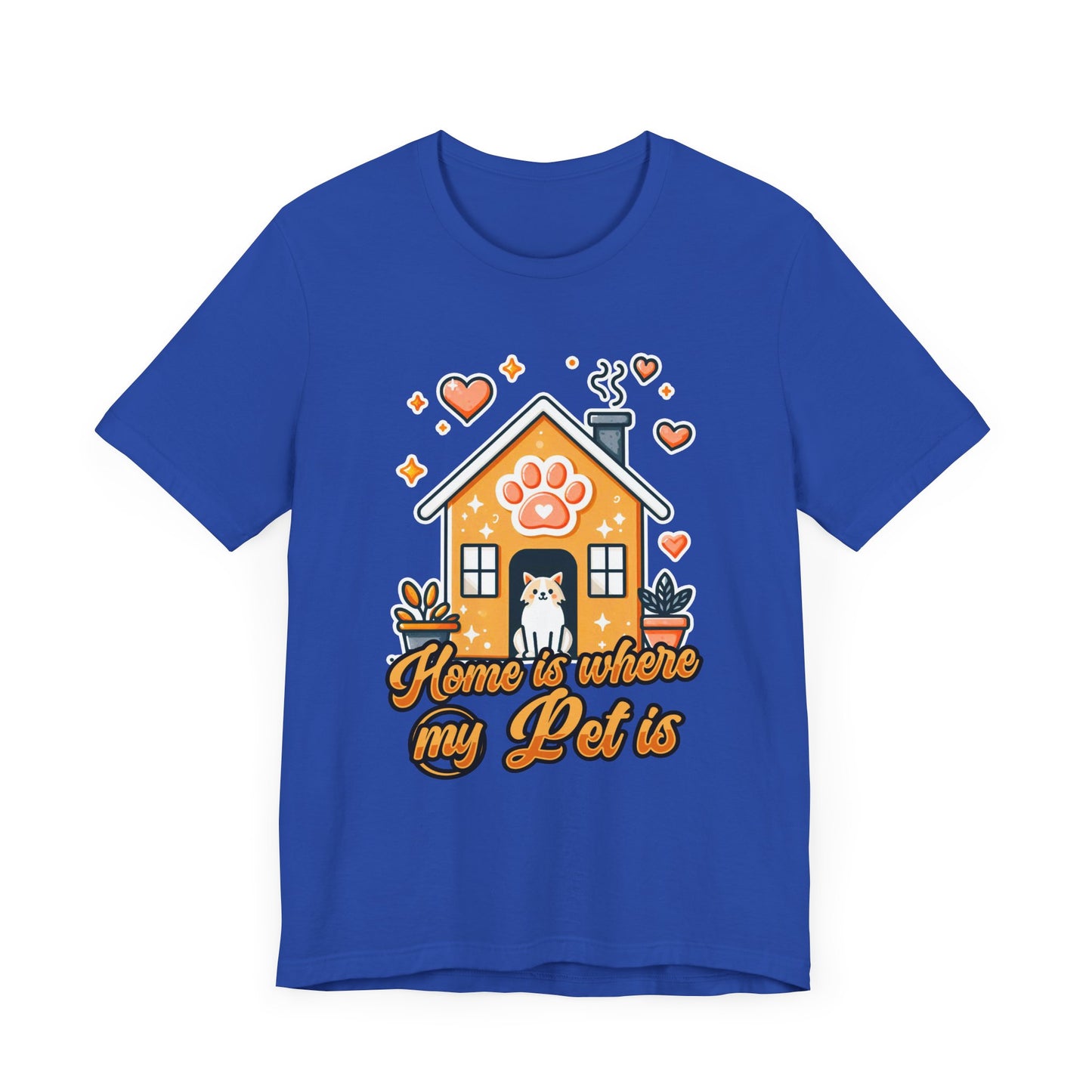 Home is Where My Pet Is | Dog at Dog House with Stars & Hearts T-Shirt