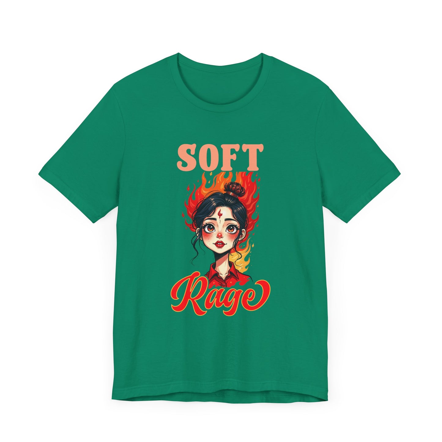 Soft Rage – Emotional Woman with Fiery Background Graphic T-Shirt