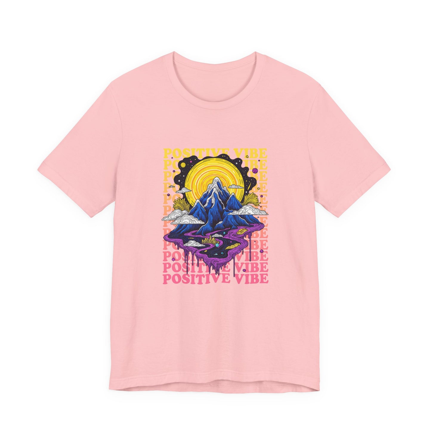 Positive Vibes – Cosmic Sun and Solar System Drip Graphic T-Shirt