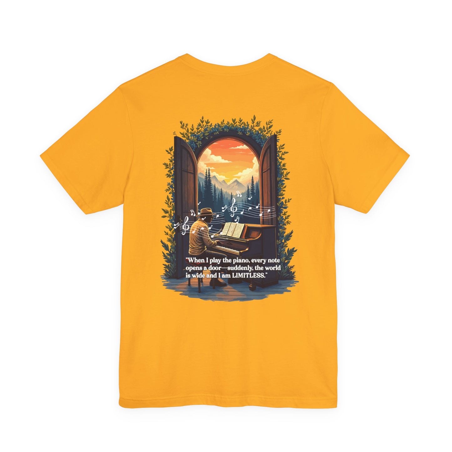 Limitless T-Shirt – Inspirational Piano and Nature Doorway Design