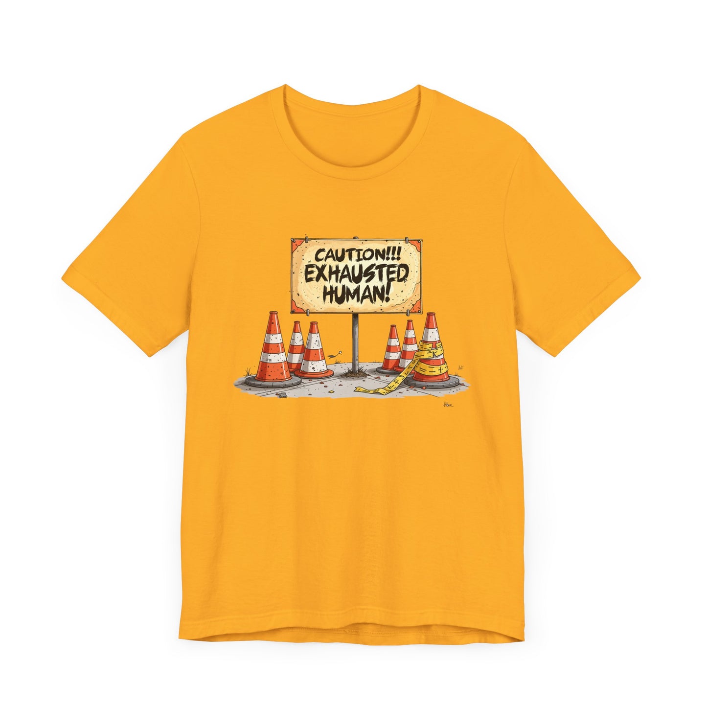 Caution Exhausted Human Tee, Low Energy Warning Shirt, Sleepy Mood Graphic, Funny Real Life Top, Tired Brain Gift