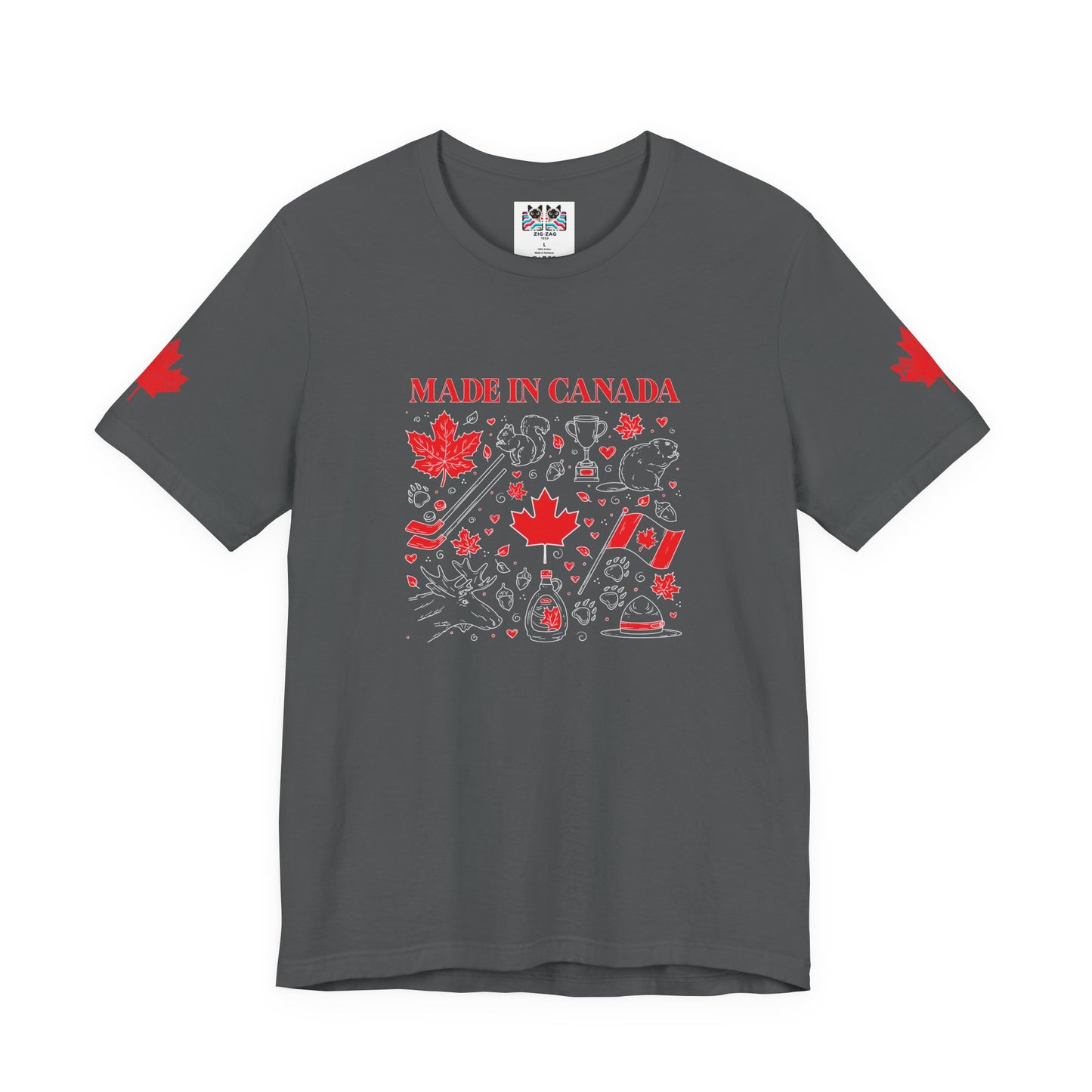 Made In Canada Iconic Symbols - Red & White outline Print T-Shirt