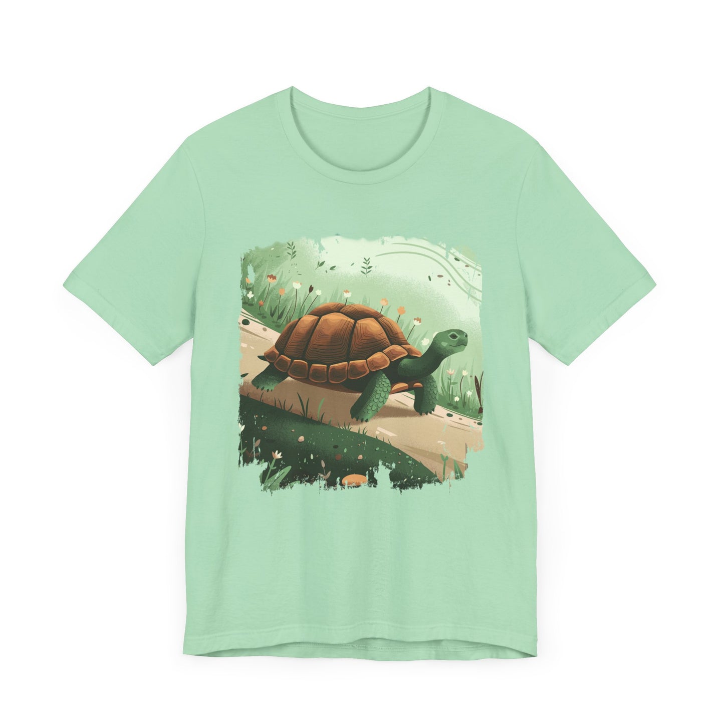 Brisk Tortoise Racing to the Finish Line with Breezy Green Pathway Graphic T-Shirt