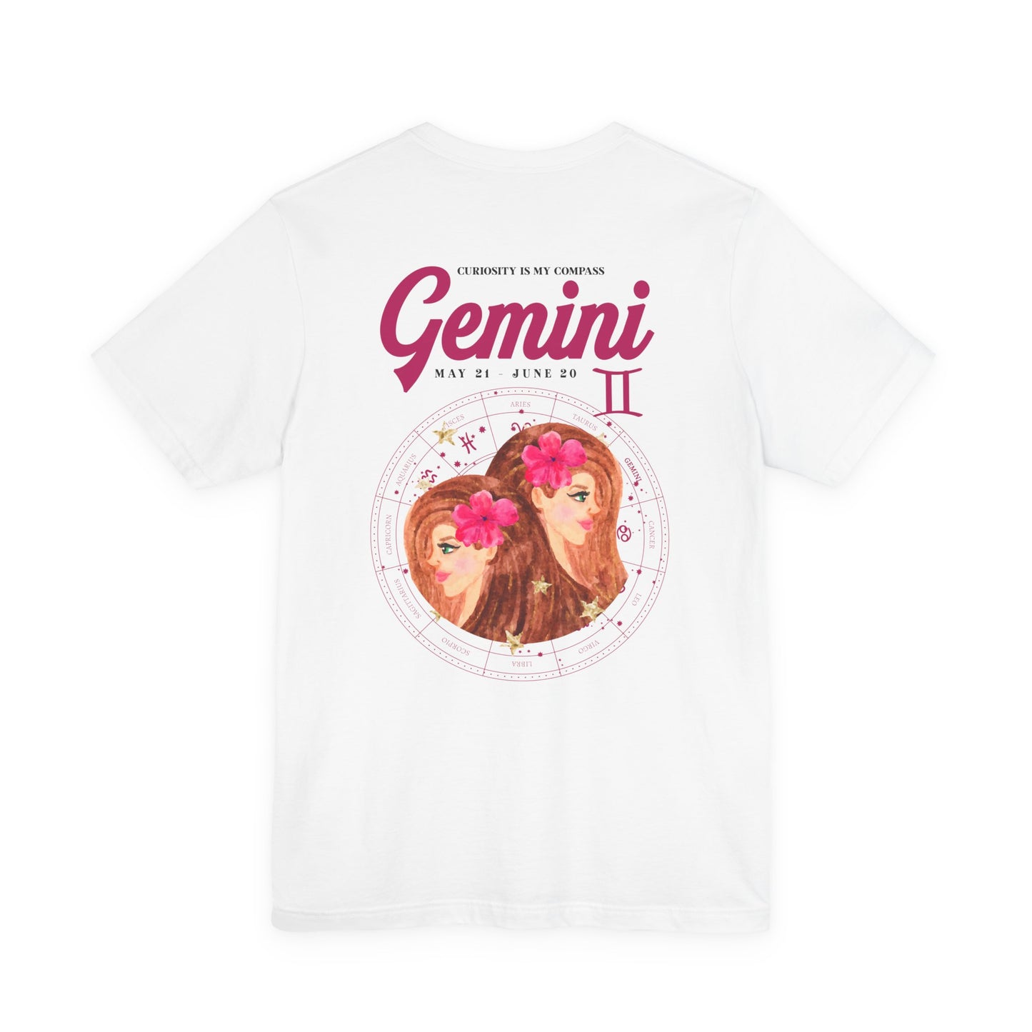 Gemini Curiosity Compass T-Shirt – Zodiac Twins with Astrological Wheel