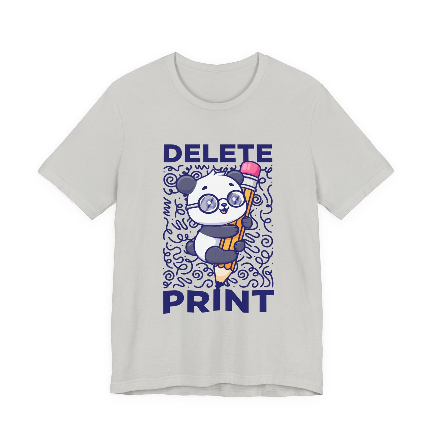 Delete Print T-Shirt – Cute Puppy Hugging Giant Pencil Graphic Tee