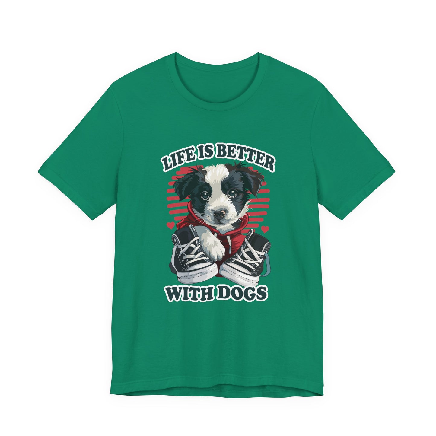 Life Is Better With Dogs T Shirt Cuddly Dog in Jacket Sitting by Shoes Graphic