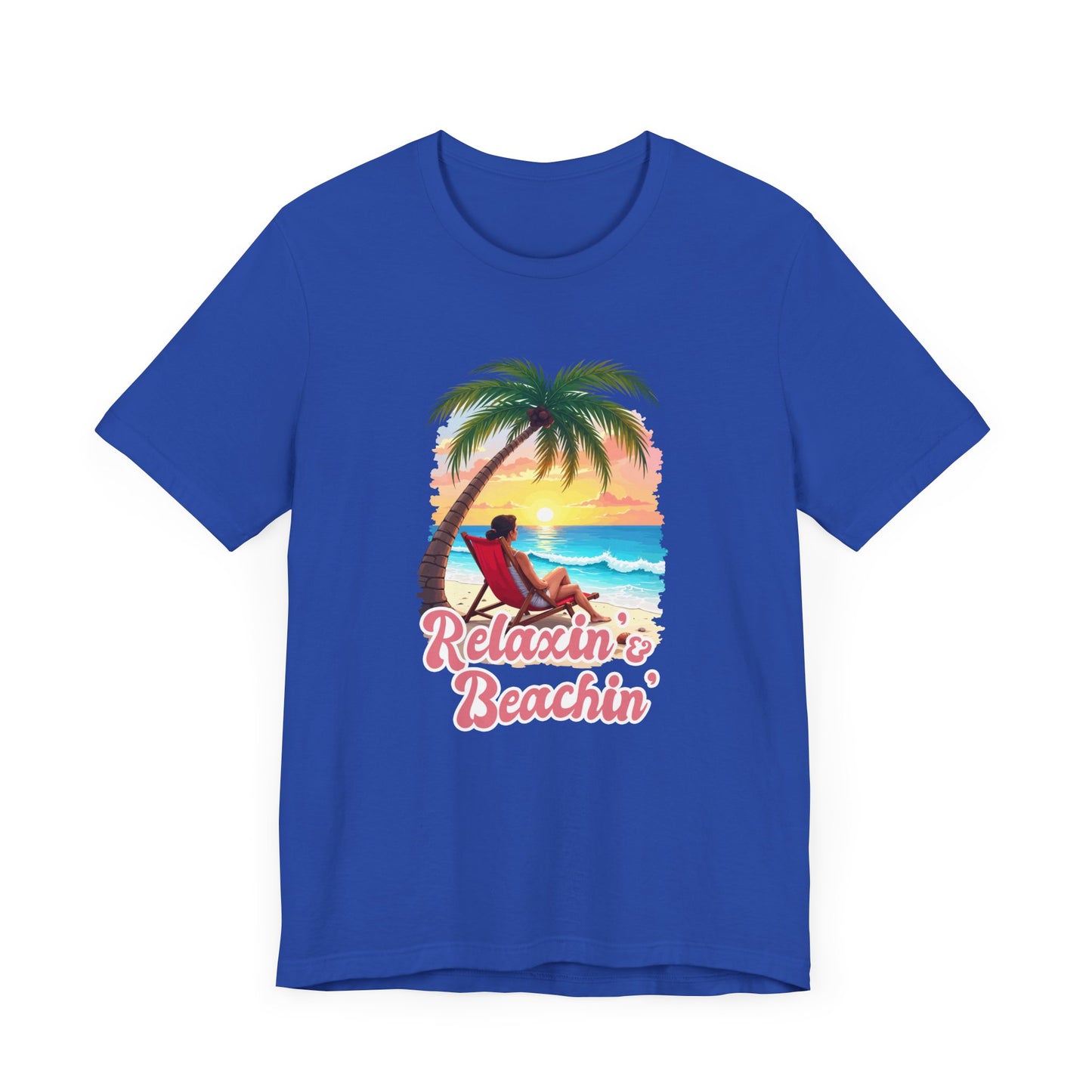 Recharge Mode Relaxin & Beachin' – Woman Lounging Under Palm Tree Beach Scene T-Shirt