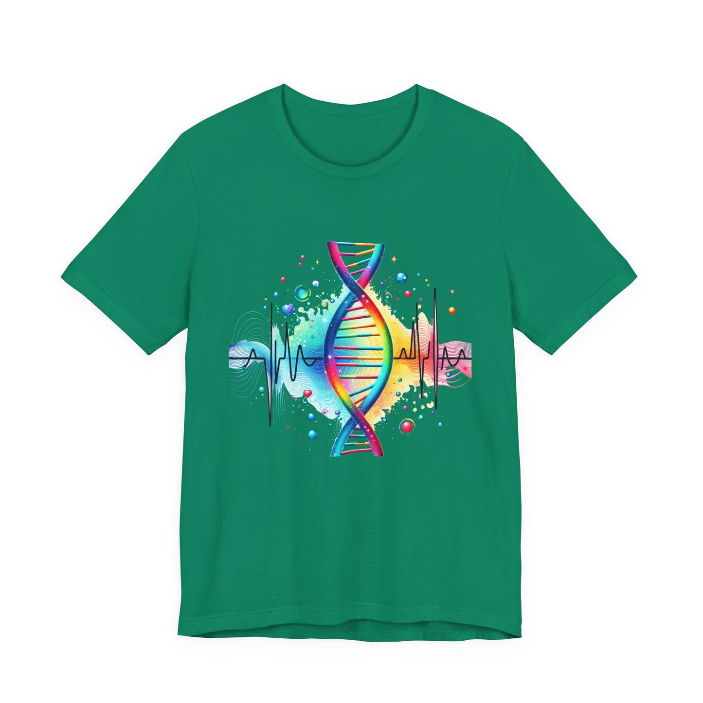 Life in Color – Vibrant DNA Helix with Medical Lifeline Graphic T-Shirt