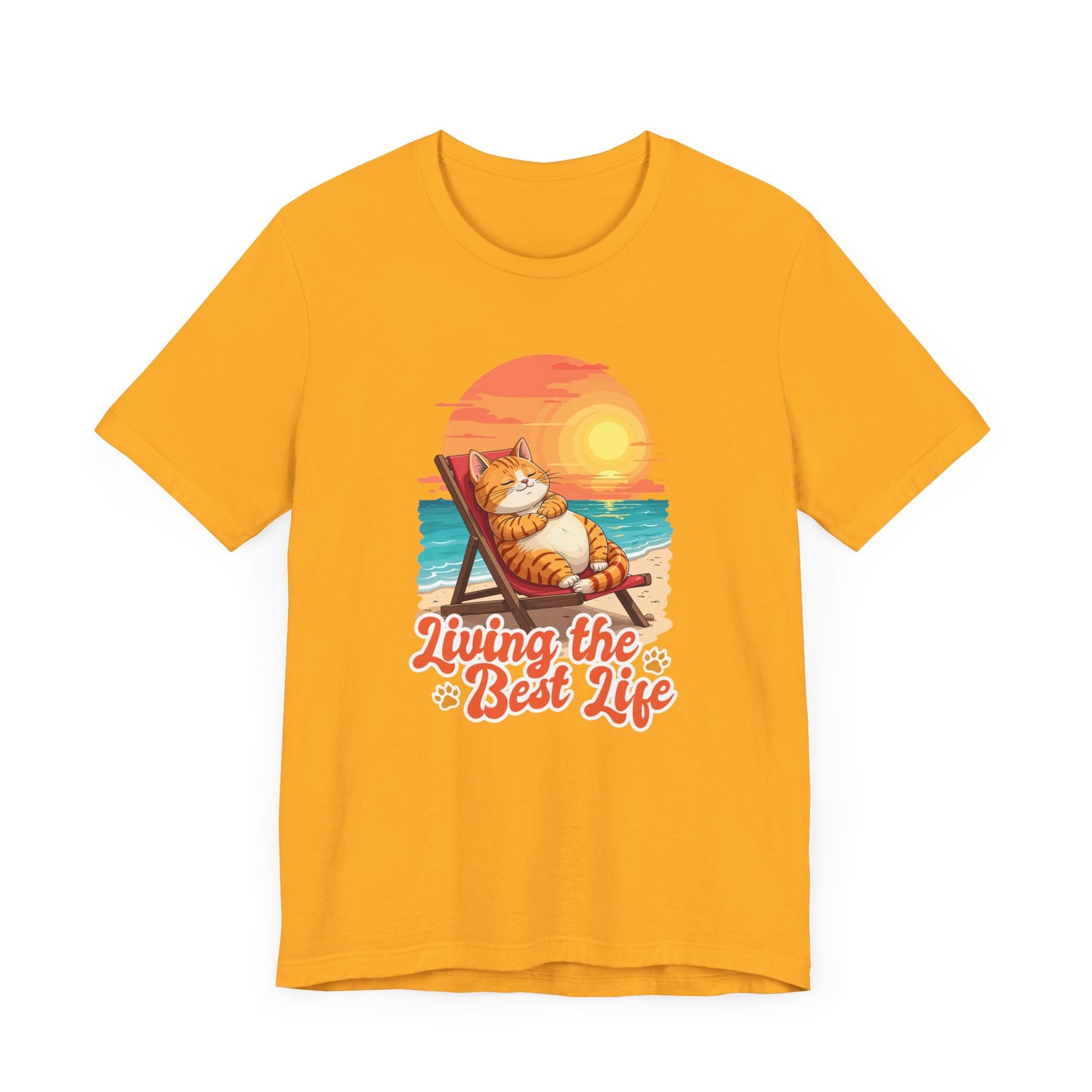 Lazy Life- Living the Best Life – Fat Cat Reclining Chair Beach Sunset Graphic T-Shirt