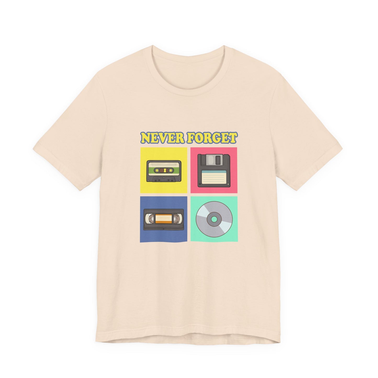Never Forget Retro Media Tshirt Floppy Disk Cassette Tape Recorder CD Graphic