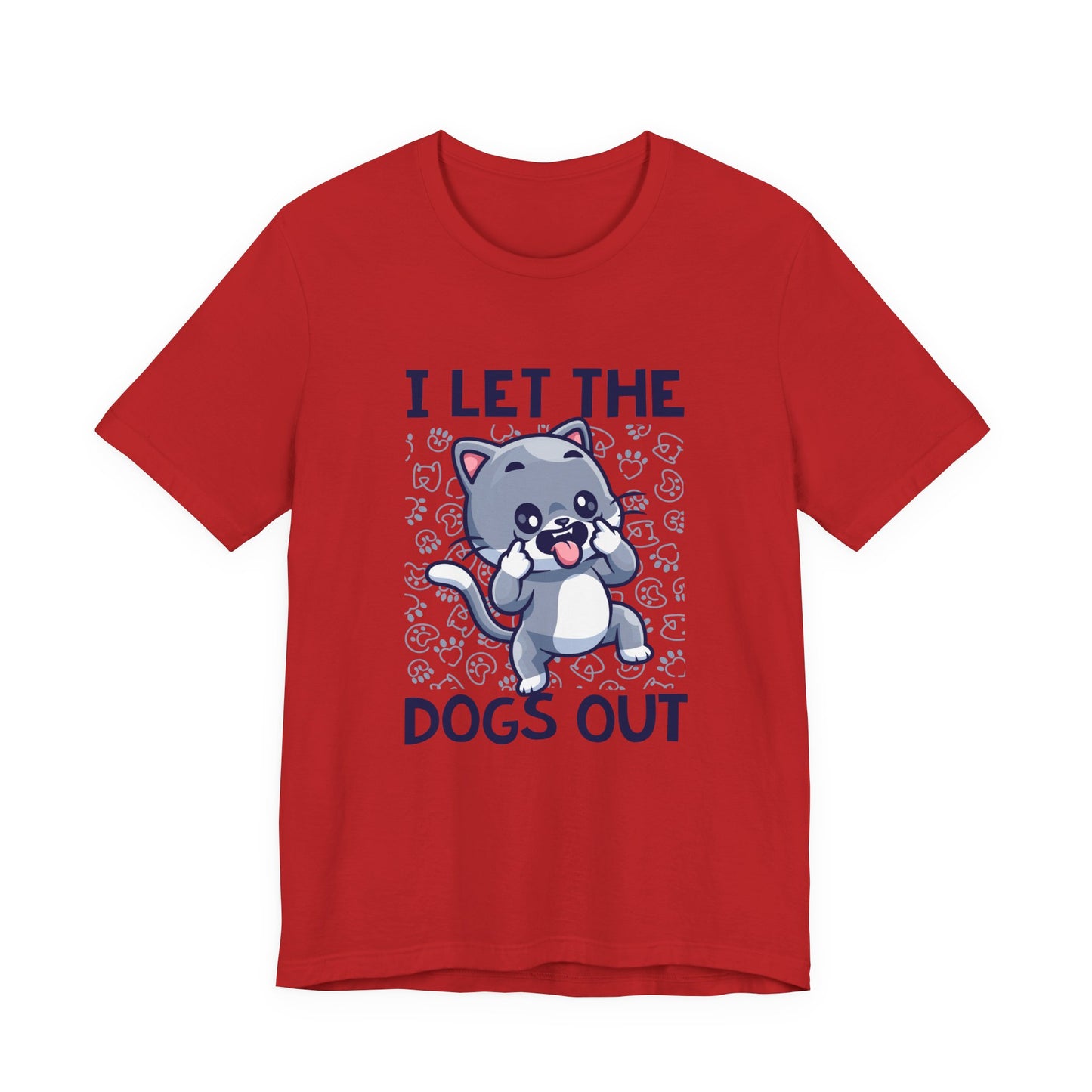 I Let the Dogs Out T-Shirt – Teasing Cat with Paw Prints Graphic Tee