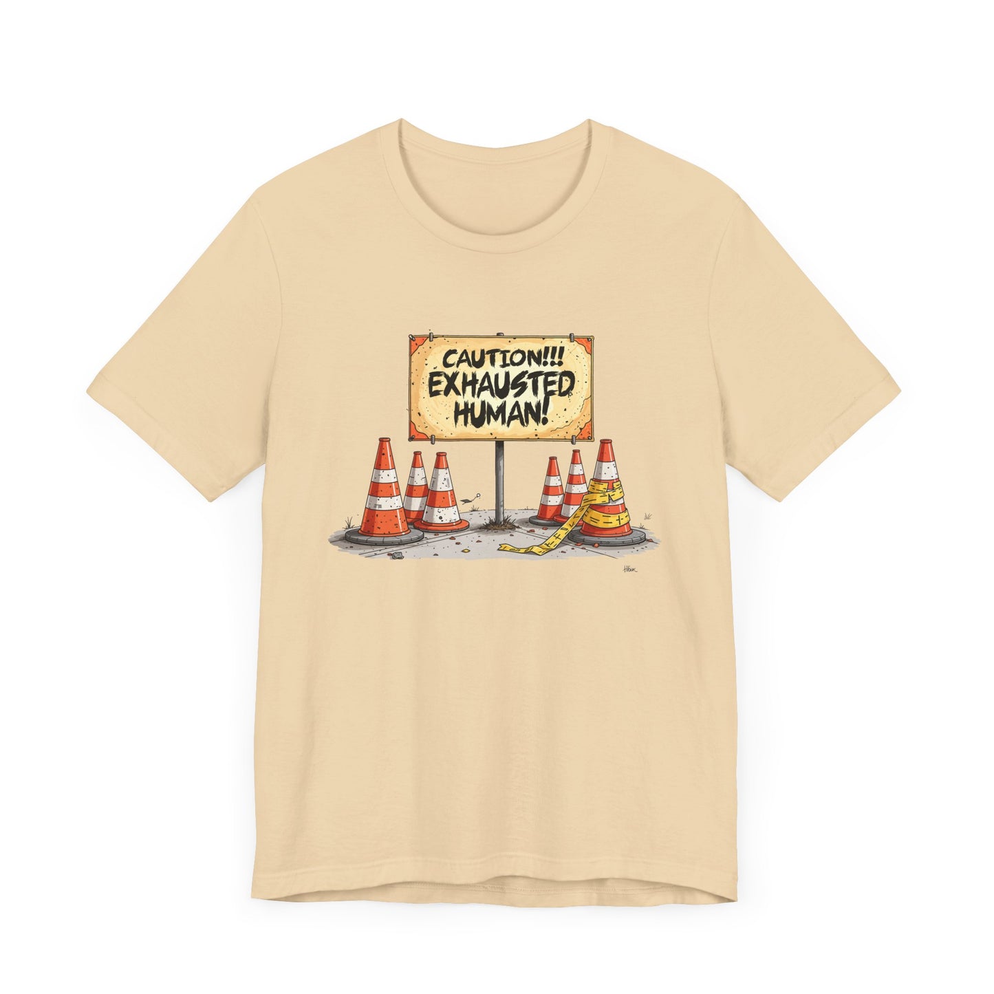 Caution Exhausted Human Tee, Low Energy Warning Shirt, Sleepy Mood Graphic, Funny Real Life Top, Tired Brain Gift
