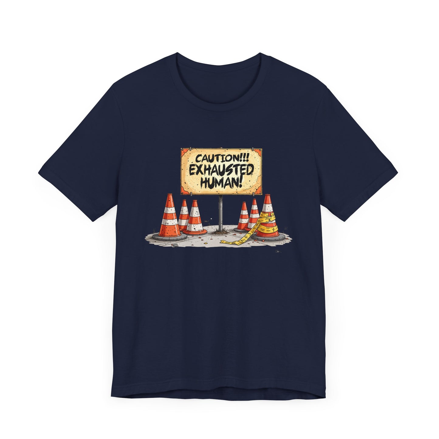 Caution Exhausted Human Tee, Low Energy Warning Shirt, Sleepy Mood Graphic, Funny Real Life Top, Tired Brain Gift