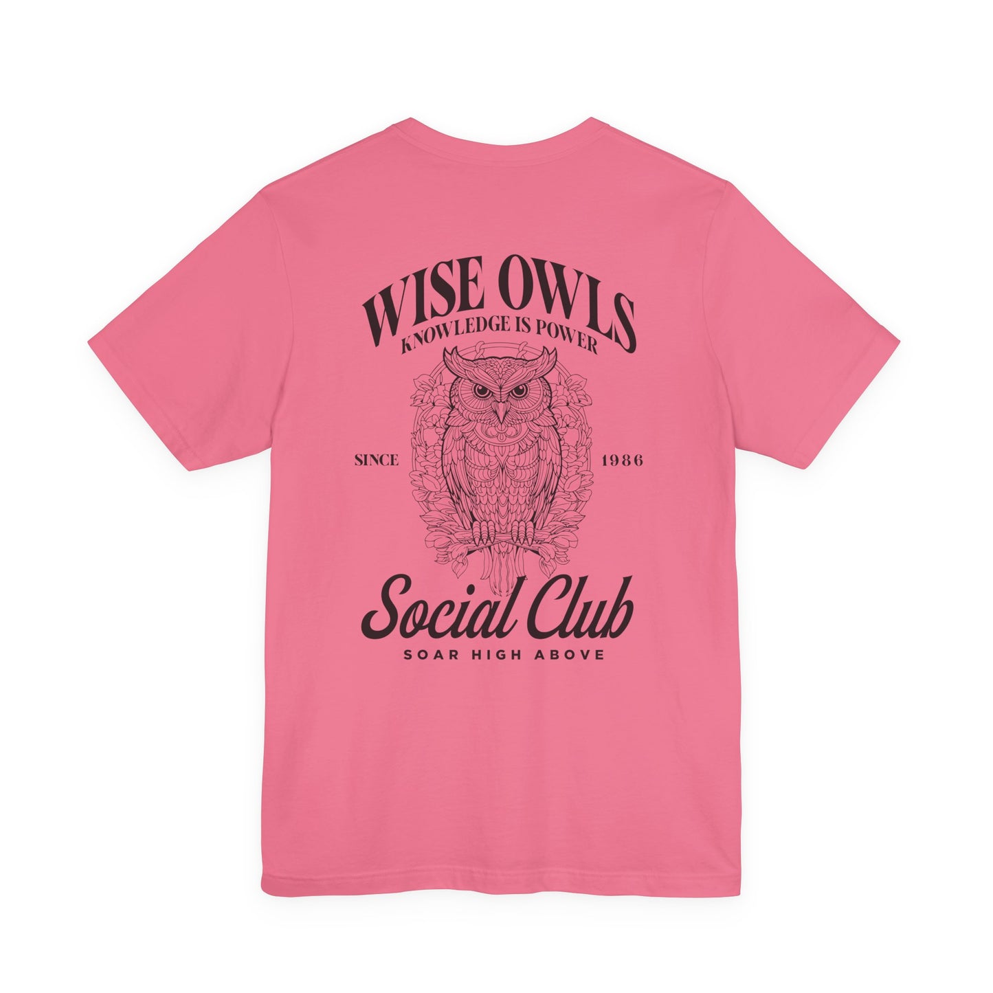 Wise Owl Social Club T-Shirt – Calm Owl on Branch with Empowering Text