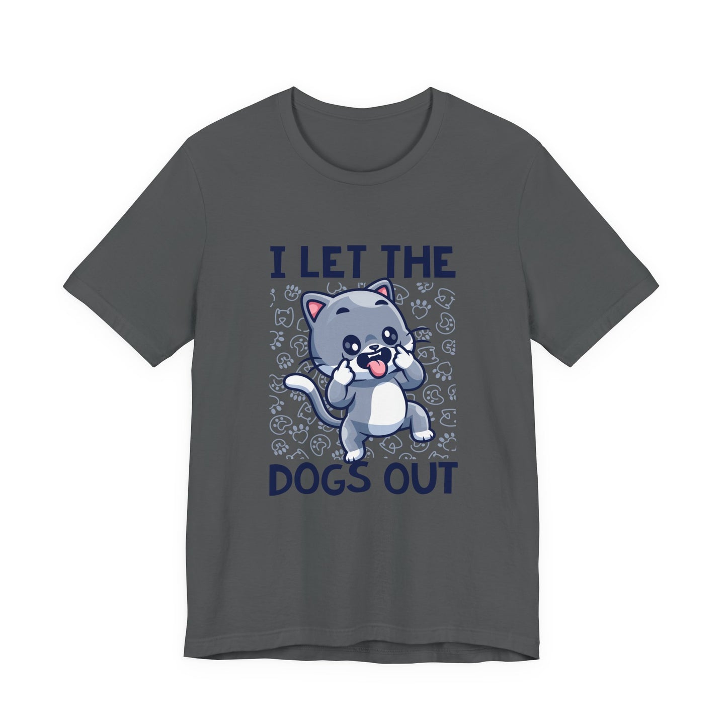 I Let the Dogs Out T-Shirt – Teasing Cat with Paw Prints Graphic Tee