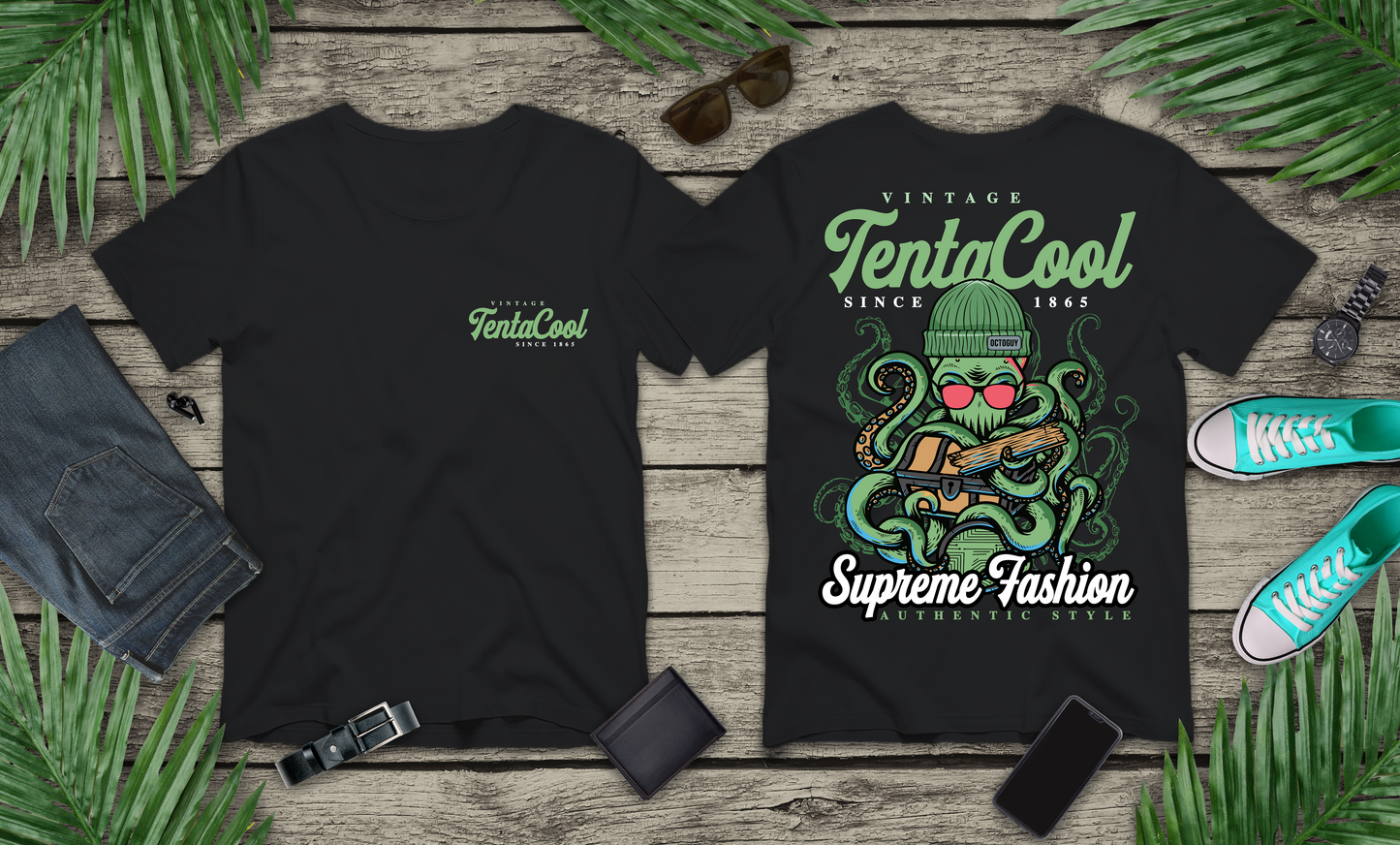 Vintage Tentacool T-Shirt – Cool Octopus with Treasure Chest Graphic