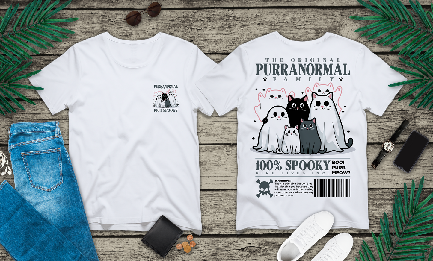 The Purranormal Family T-Shirt – Real and Ghost Cats Spooky Graphic