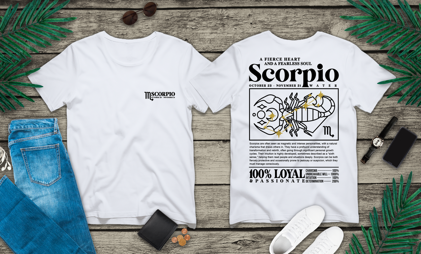 Scorpio Fierce Heart T-Shirt – Zodiac Sign with Bold Scorpion Graphic