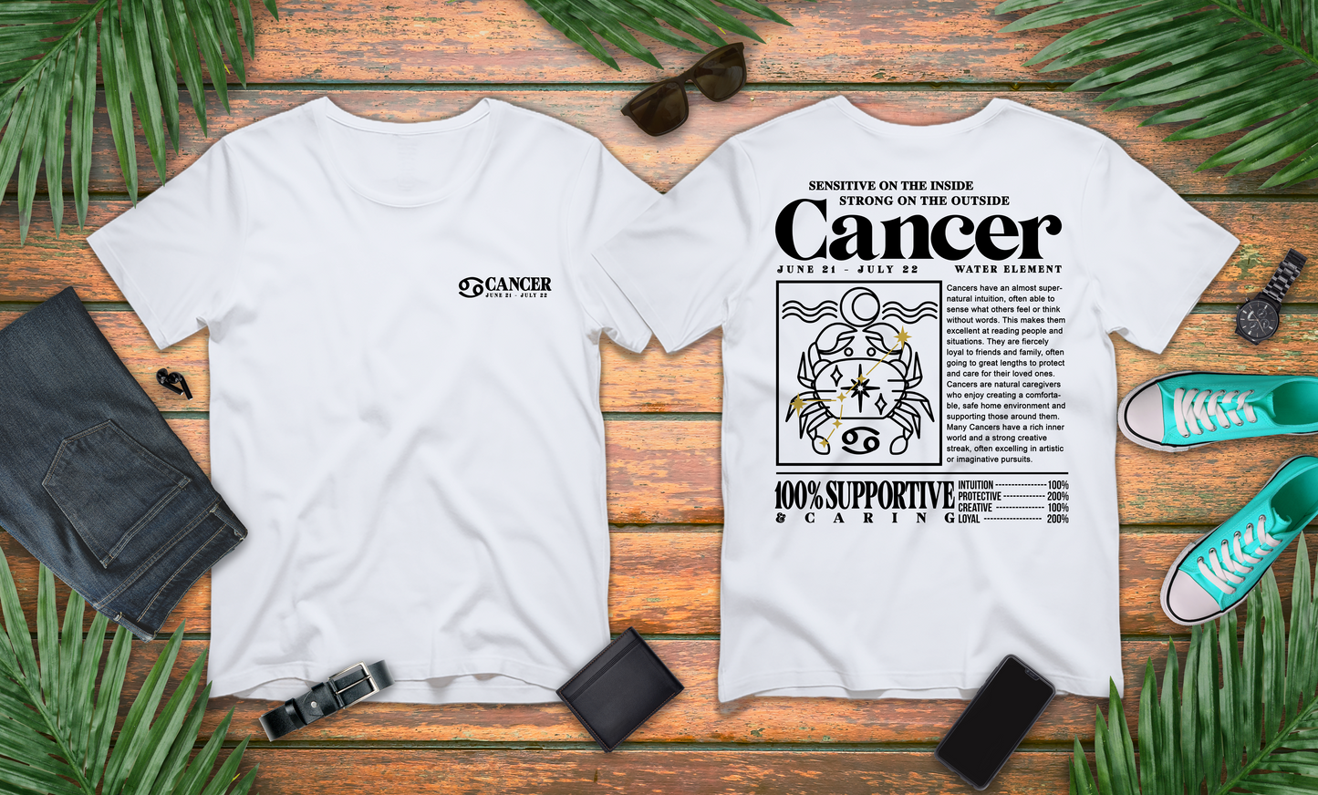 Cancer Zodiac T-Shirt – Sensitive Inside, Strong Outside with Water Element