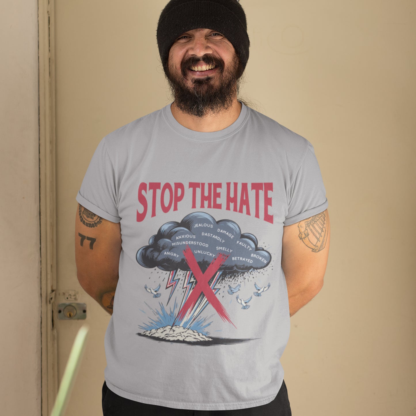 STOP the HATE | Black Cloud Striking Ground with Lightning Graphic T-Shirt