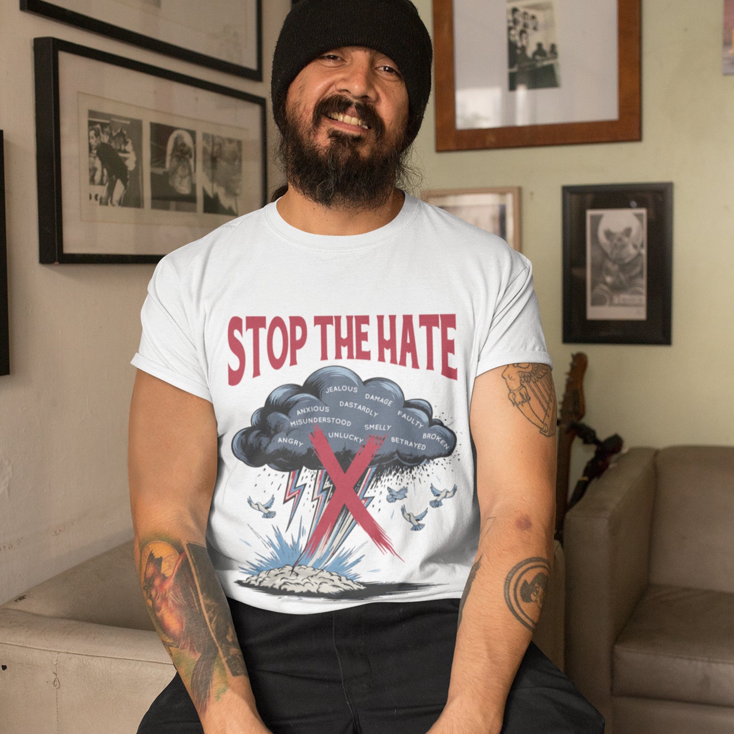 STOP the HATE | Black Cloud Striking Ground with Lightning Graphic T-Shirt