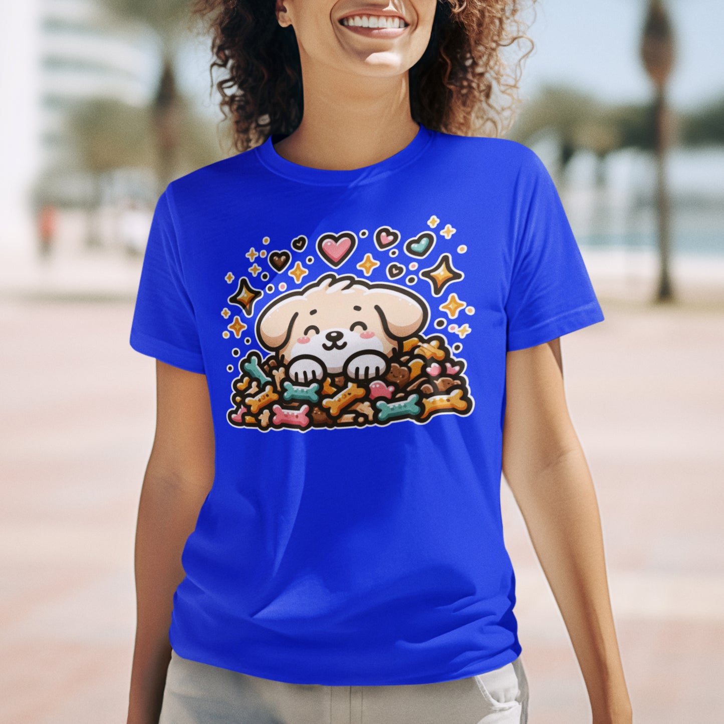 Puppy Face & Paw on a Pile of Treats | Stars & Hearts Reaction Graphic T-Shirt