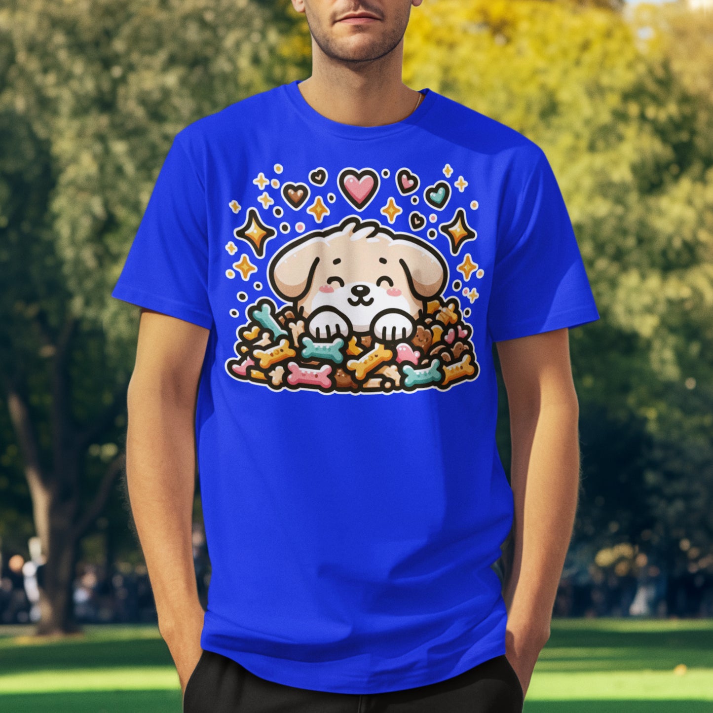 Puppy Face & Paw on a Pile of Treats | Stars & Hearts Reaction Graphic T-Shirt