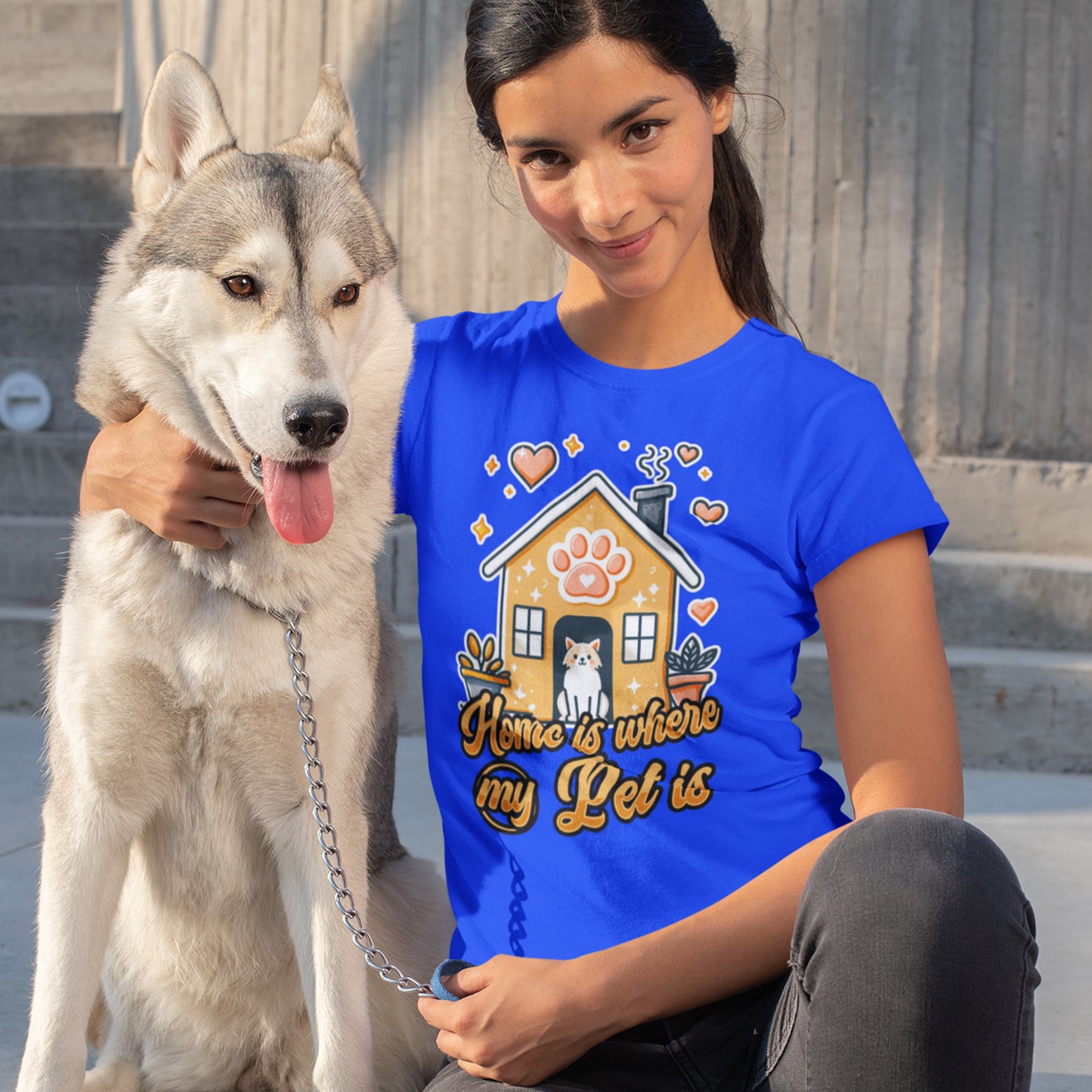 Home is Where My Pet Is | Dog at Dog House with Stars & Hearts T-Shirt