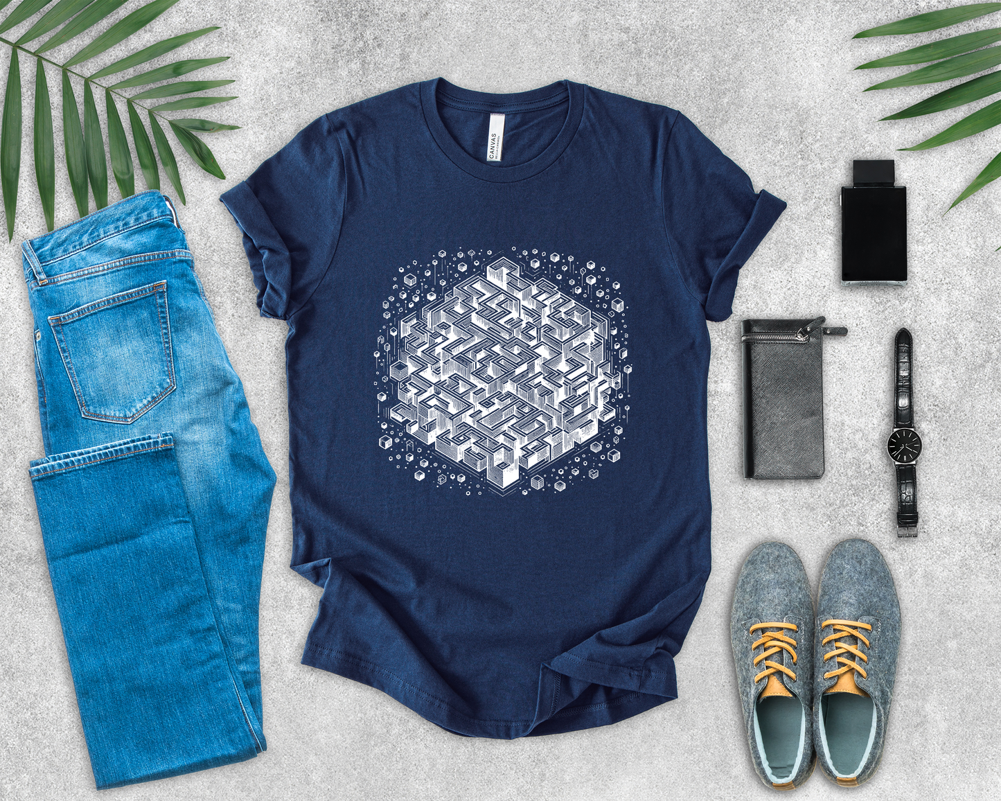 Cube Cascade – Cubic Maze with Floating Cubes Graphic T-Shirt