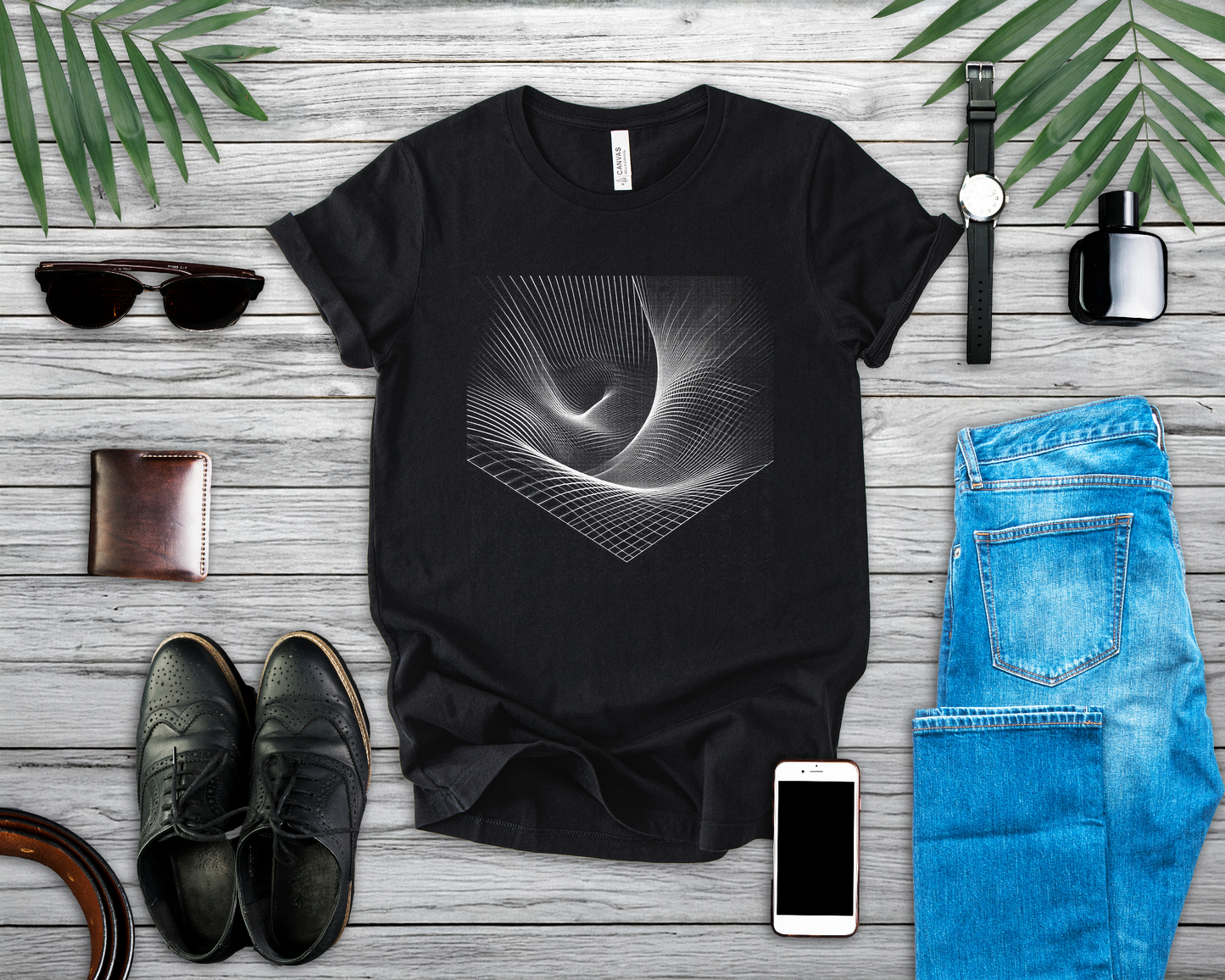 Grid Distortion – Abstract Warped Grid Pattern Graphic T-Shirt