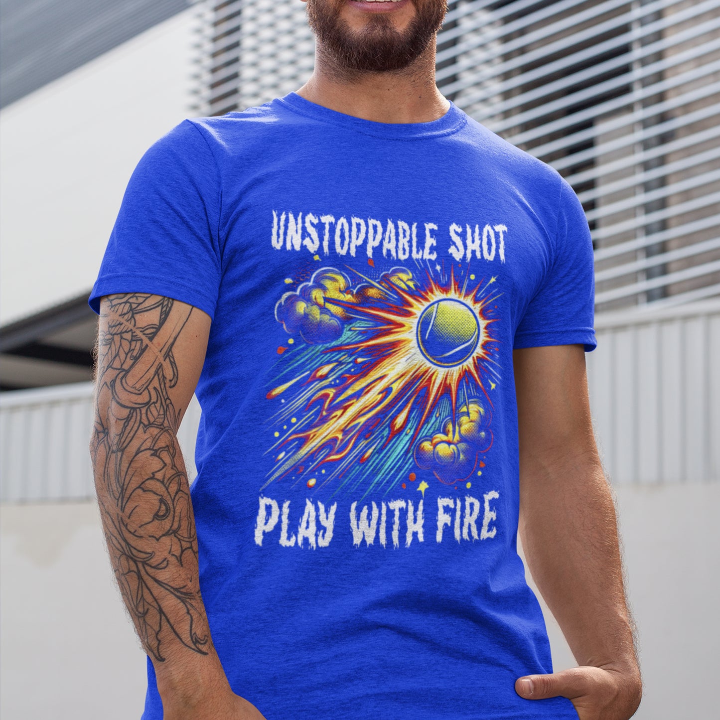 Unstoppable Shot, Play with Fire | Flaming Tennis Ball Graphic T-Shirt