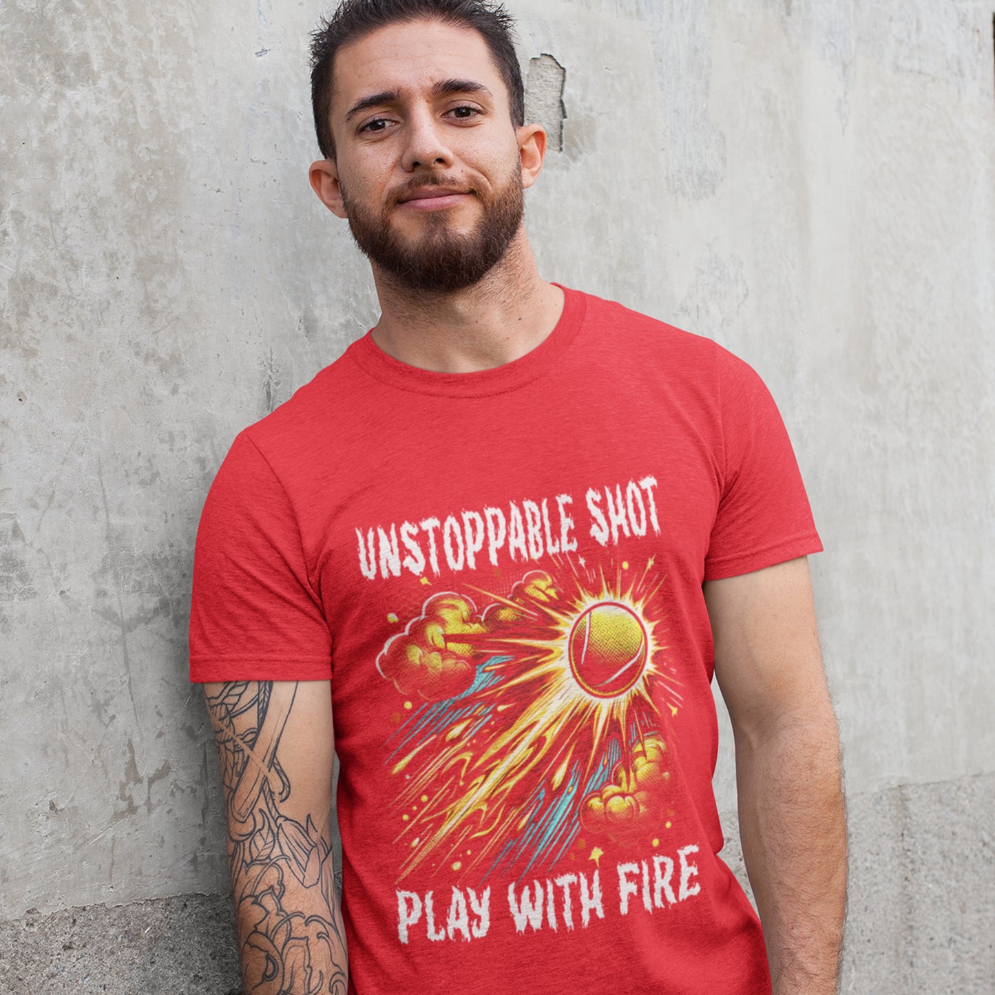 Unstoppable Shot, Play with Fire | Flaming Tennis Ball Graphic T-Shirt