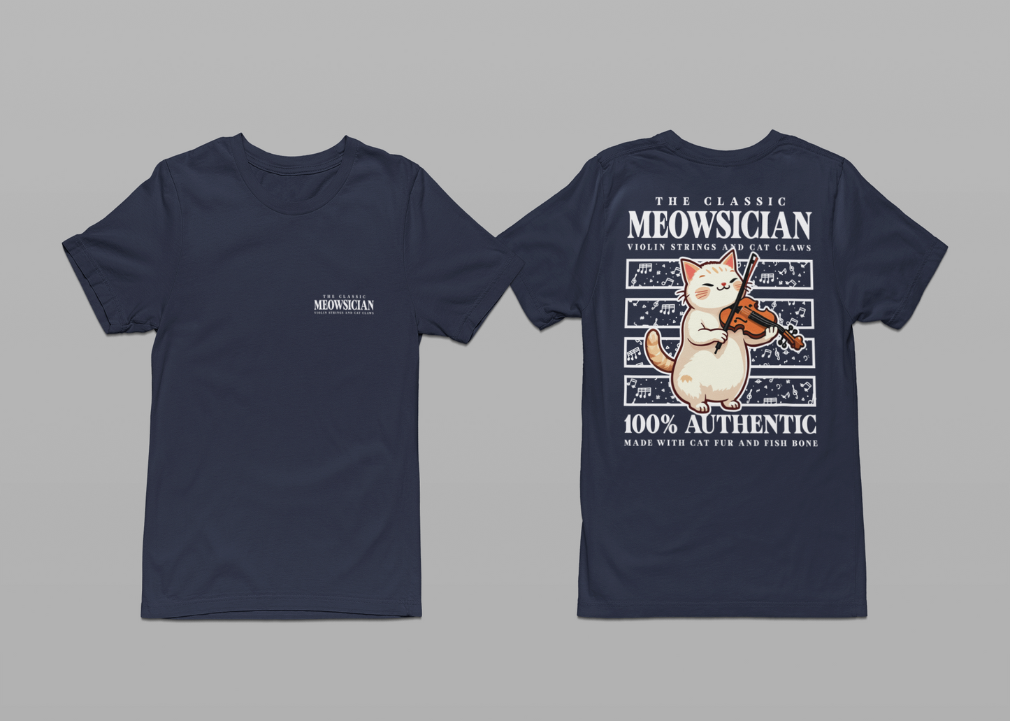 The Classic Meowsician T-Shirt – Cat & Violin Music Notes Fun Graphic