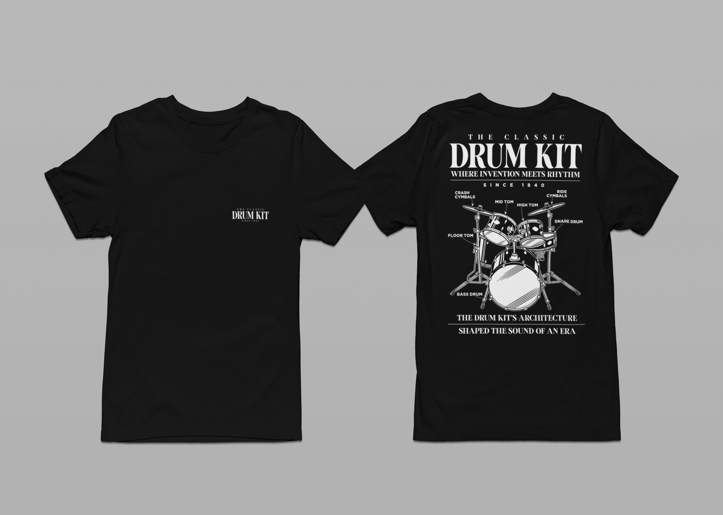 The Classic Drum Kit T-Shirt – Detailed Labeled Drum Set Graphic