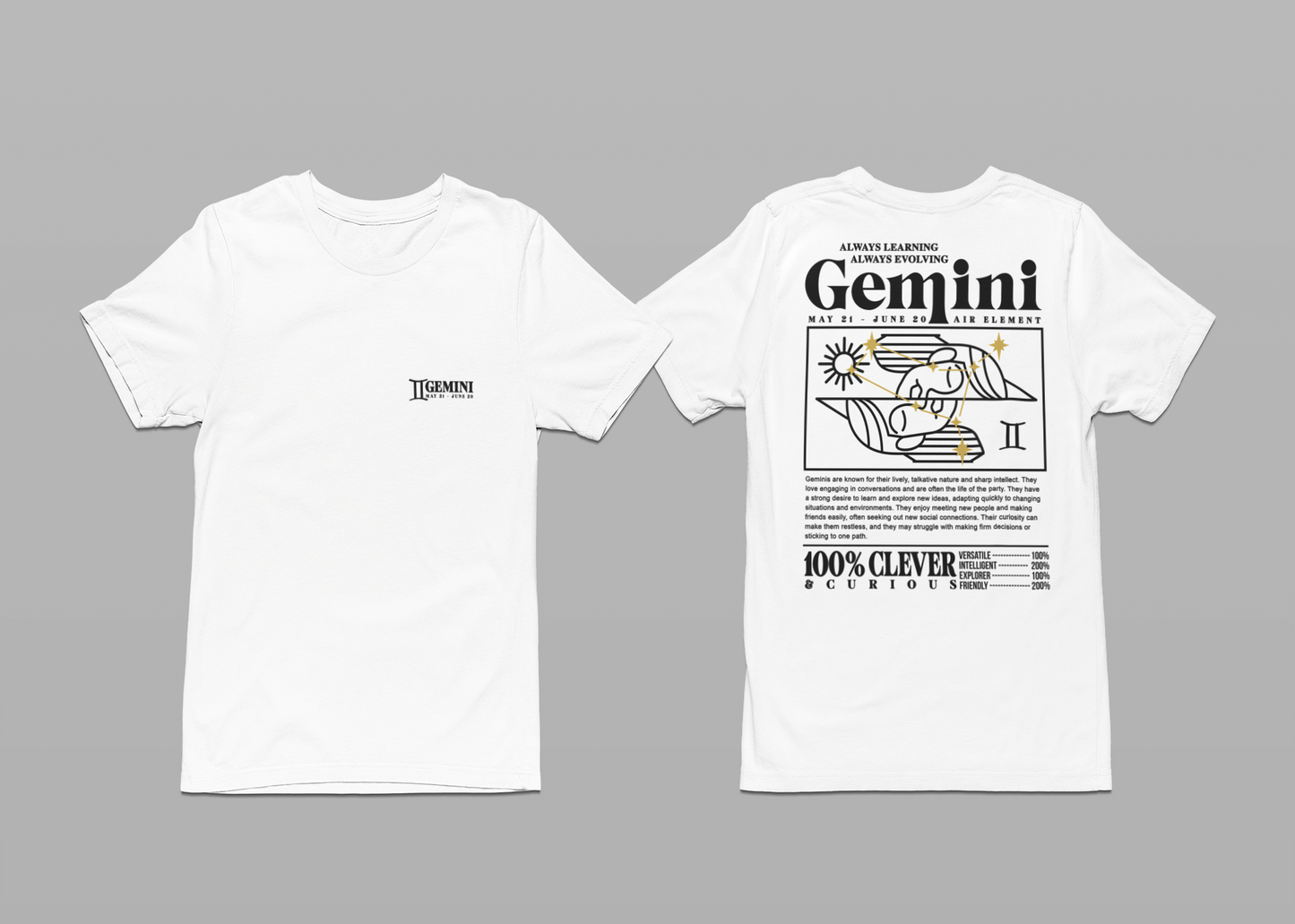 Gemini Zodiac T-Shirt – Clever and Curious Air Sign Graphic